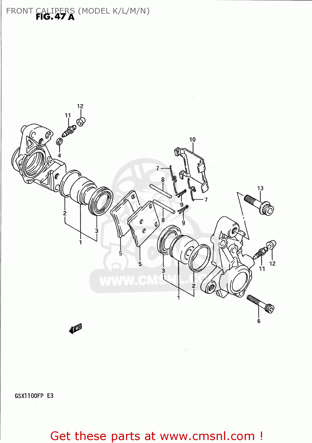 FRONT CALIPERS (MODEL K/L/M/N) GSX1100F 1991 (M) USA (E03)