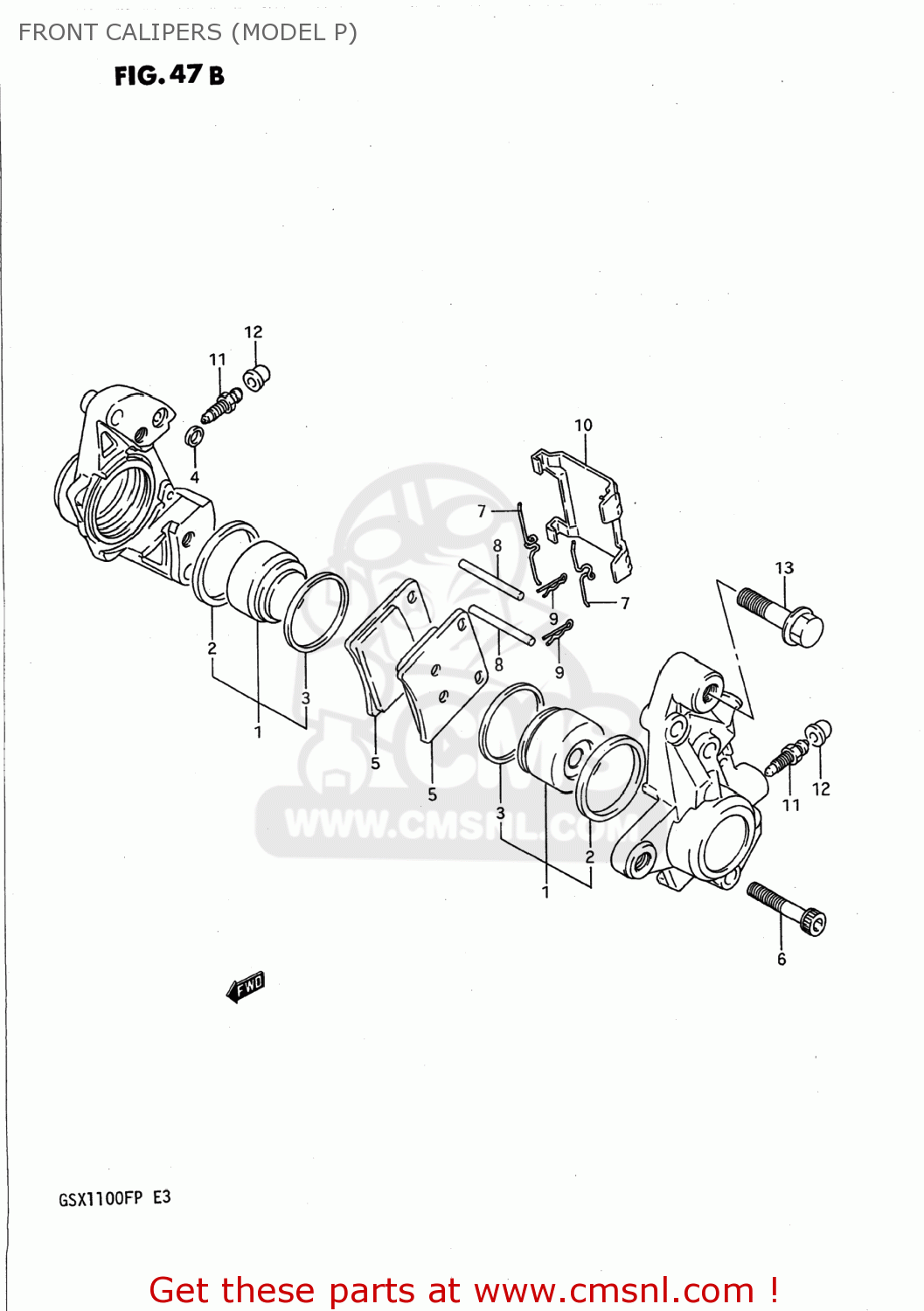 FRONT CALIPERS (MODEL P) GSX1100F 1991 (M) USA (E03)