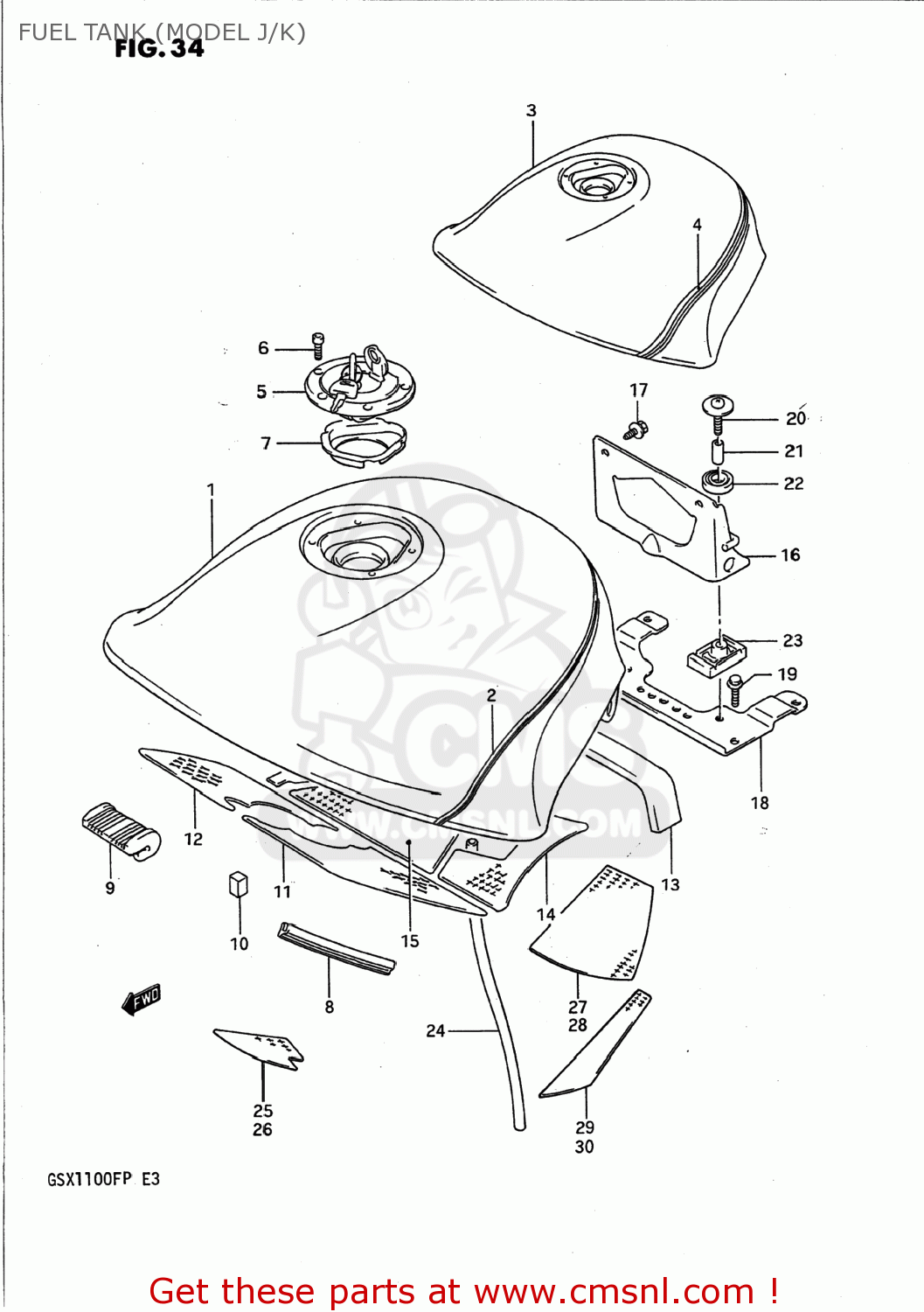 FUEL TANK (MODEL J/K) GSX1100F 1991 (M) USA (E03)