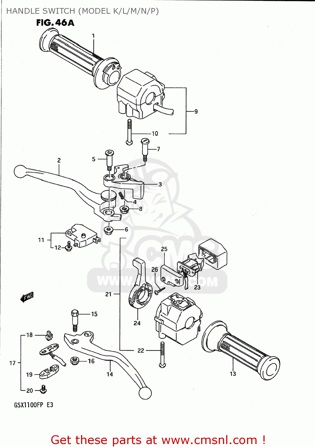 HANDLE SWITCH (MODEL K/L/M/N/P) GSX1100F 1992 (N) USA (E03)