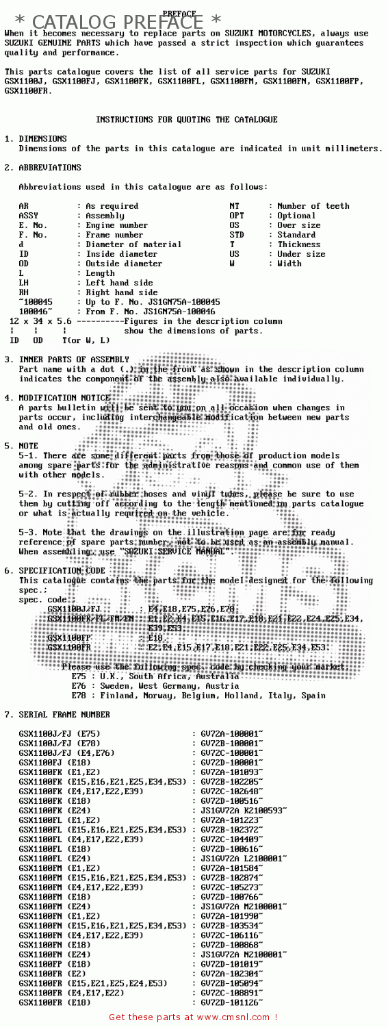 * CATALOG PREFACE * GSX1100F 1994 (R) (E02 E04 E15 E17 E18 E21 E22 E25 E34 E53)