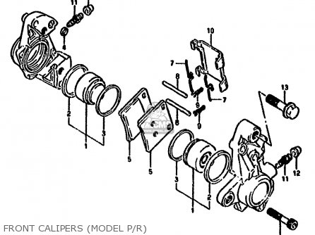 FRONT CALIPERS (MODEL P/R) - GSX1100F 1994 (R) (E02 E04 E15 E17 E18 E21 E22 E25 E34 E53)