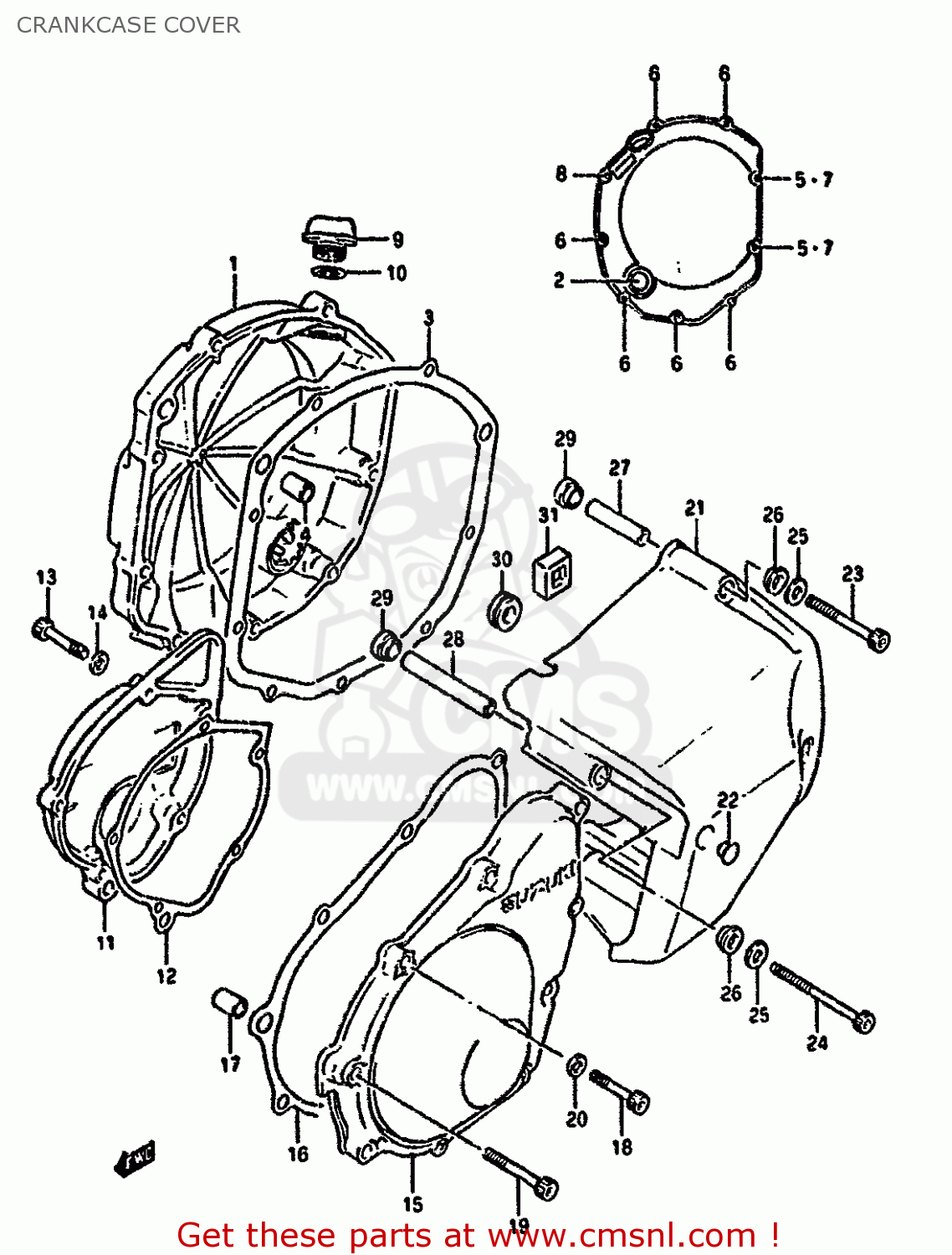 CRANKCASE COVER GSX1100G 1991 (M) (E01 E02 E04 15 16 17 18 21 22 24 25 34 39 53)