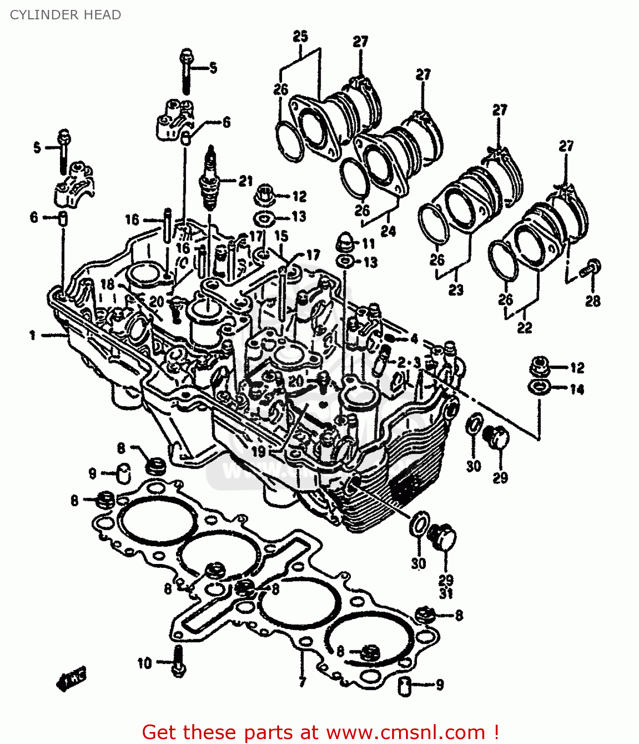 CYLINDER HEAD GSX1100G 1992 (N) (E01 E02 E04 E15 E16 E17 E18 E21 E22 24 25 39)