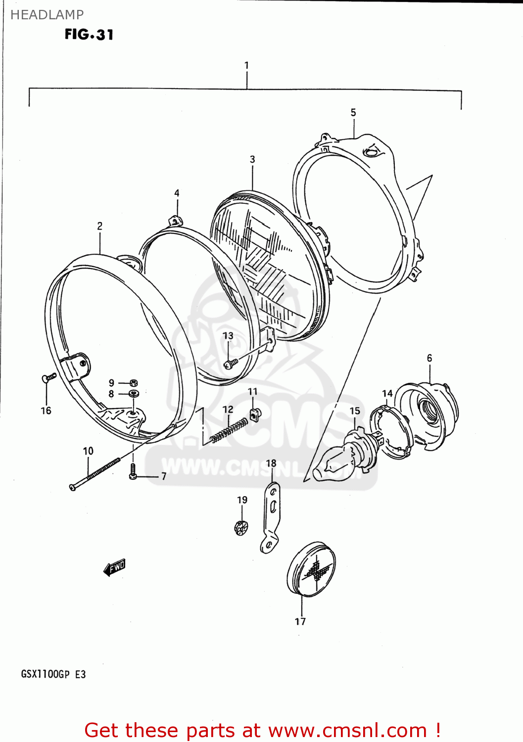HEADLAMP GSX1100G 1992 (N) USA (E03)