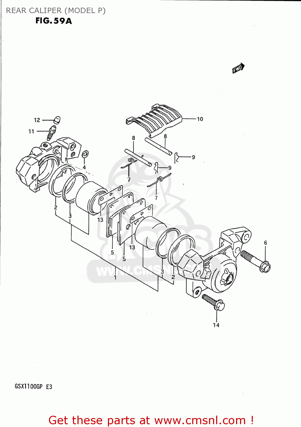 REAR CALIPER (MODEL P) GSX1100G 1992 (N) USA (E03)