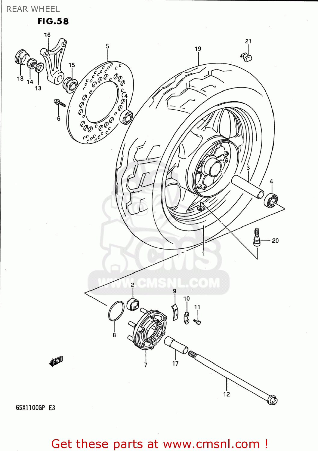 REAR WHEEL GSX1100G 1992 (N) USA (E03)