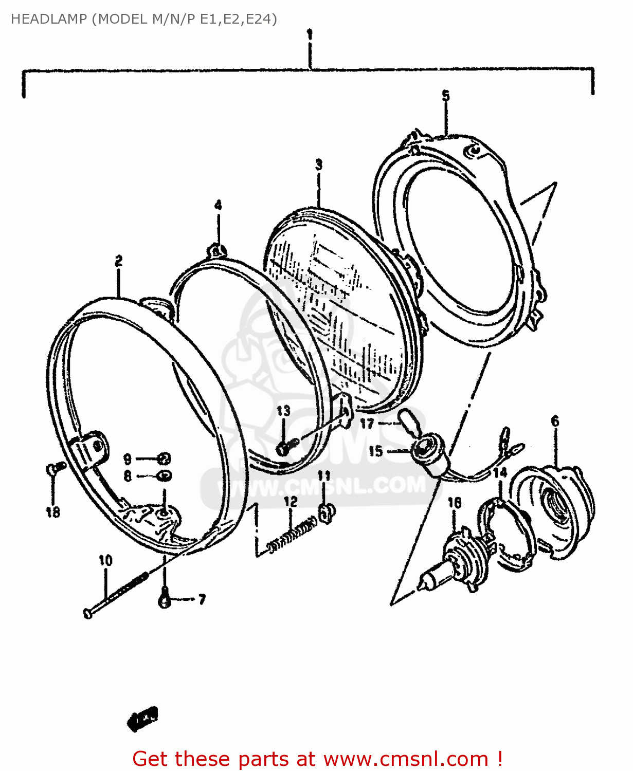 HEADLAMP (MODEL M/N/P E1,E2,E24) GSX1100G 1993 (P) ZWITZERLAND AUSTRALIA (E18 E24)