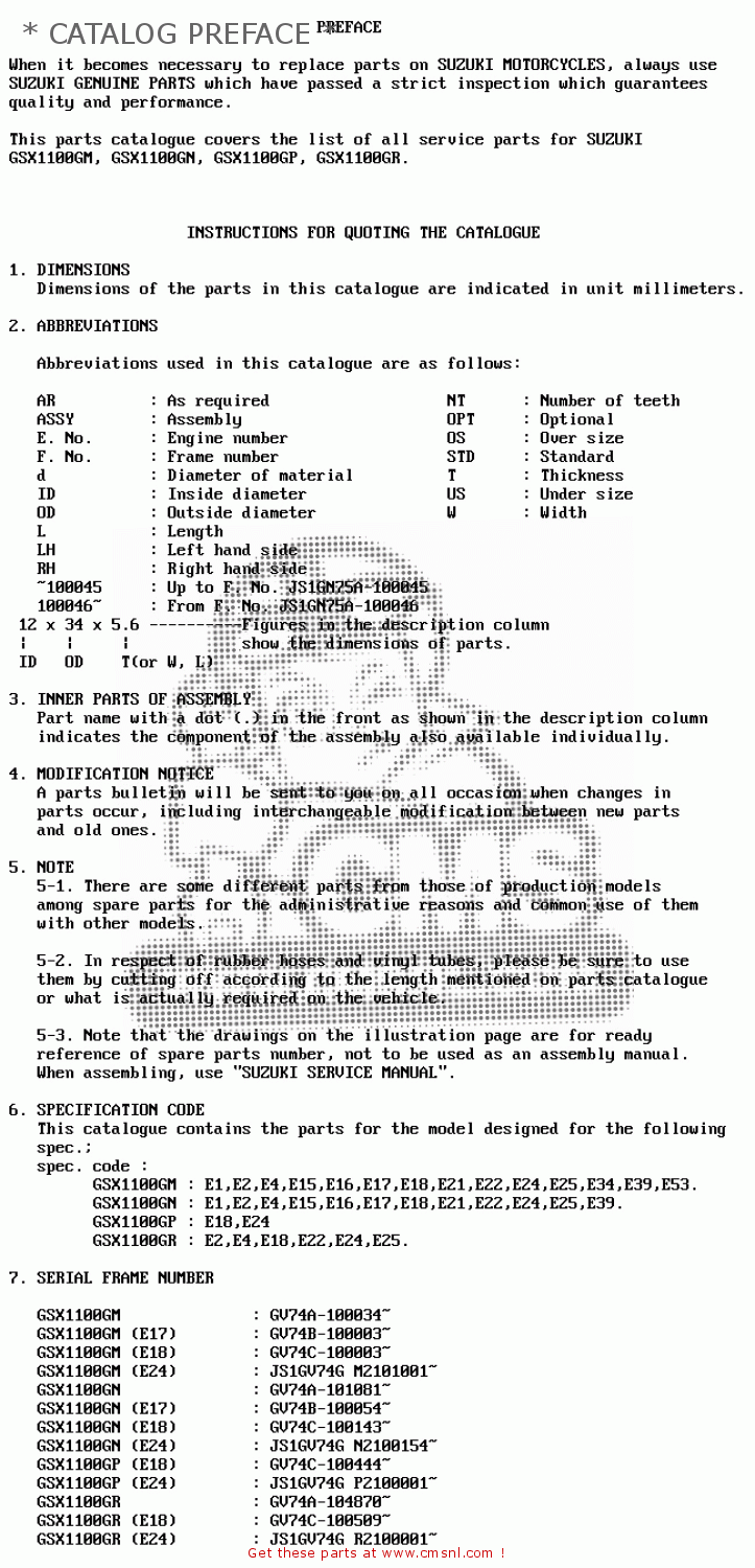* CATALOG PREFACE * GSX1100G 1994 (R) (E02 E04 E18 E22 E24 E25)