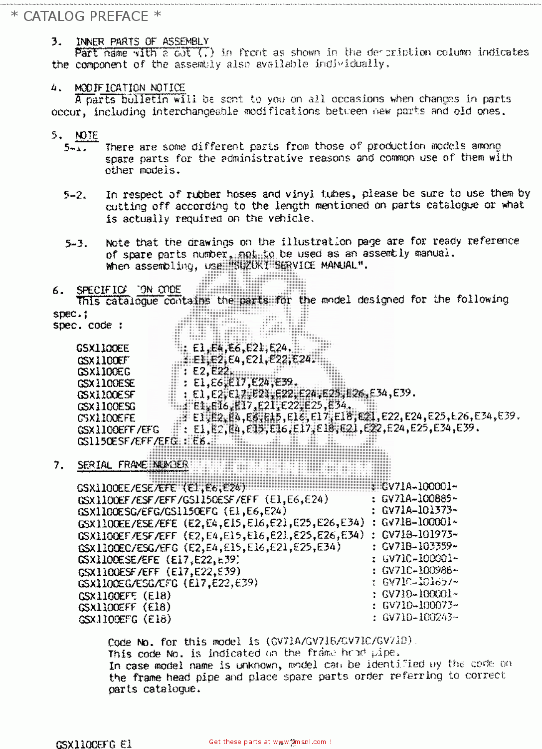 * CATALOG PREFACE * GSX1150EF 1986 (G) (E06)