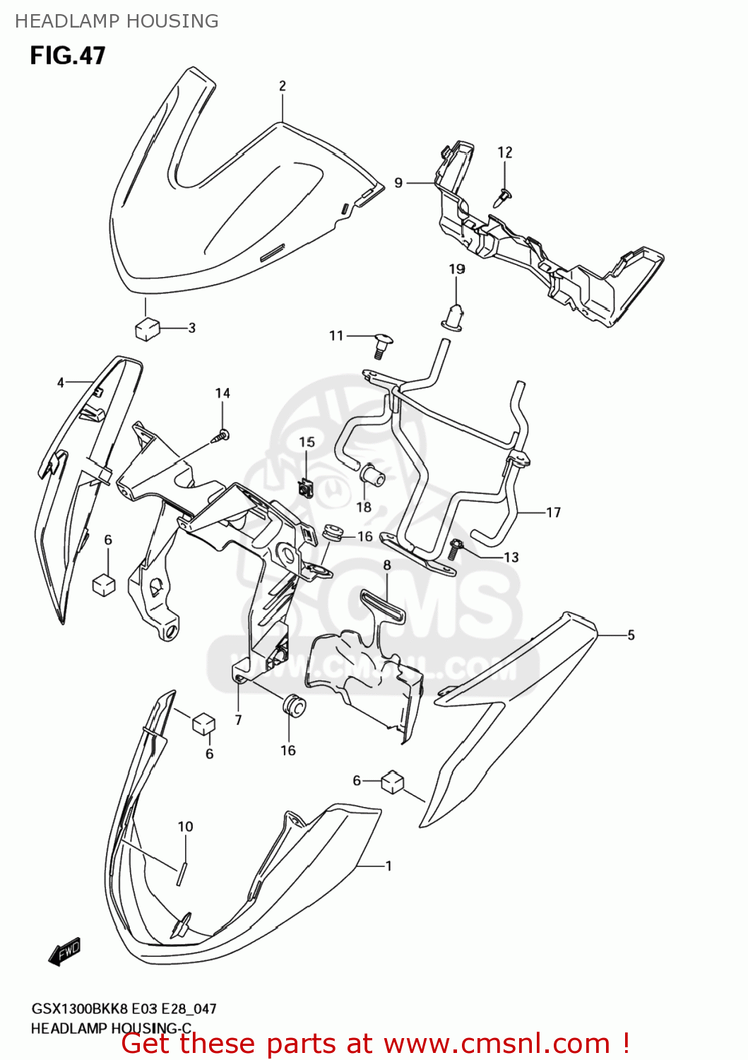 HEADLAMP HOUSING GSX1300BK BKING 2008 (K8) USA (E03)