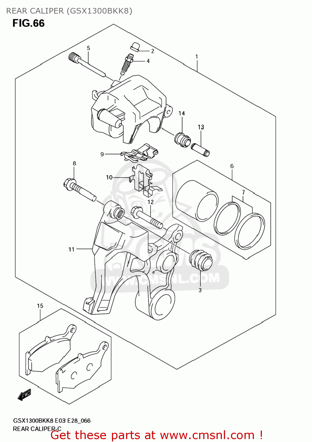 REAR CALIPER (GSX1300BKK8) GSX1300BK BKING 2008 (K8) USA (E03)