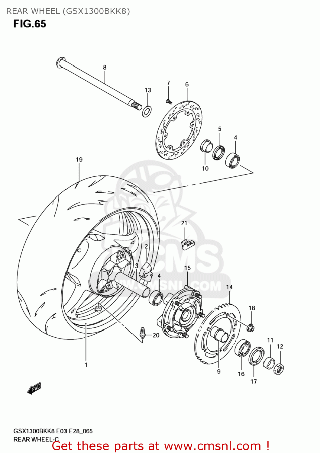 REAR WHEEL (GSX1300BKK8) GSX1300BK BKING 2008 (K8) USA (E03)
