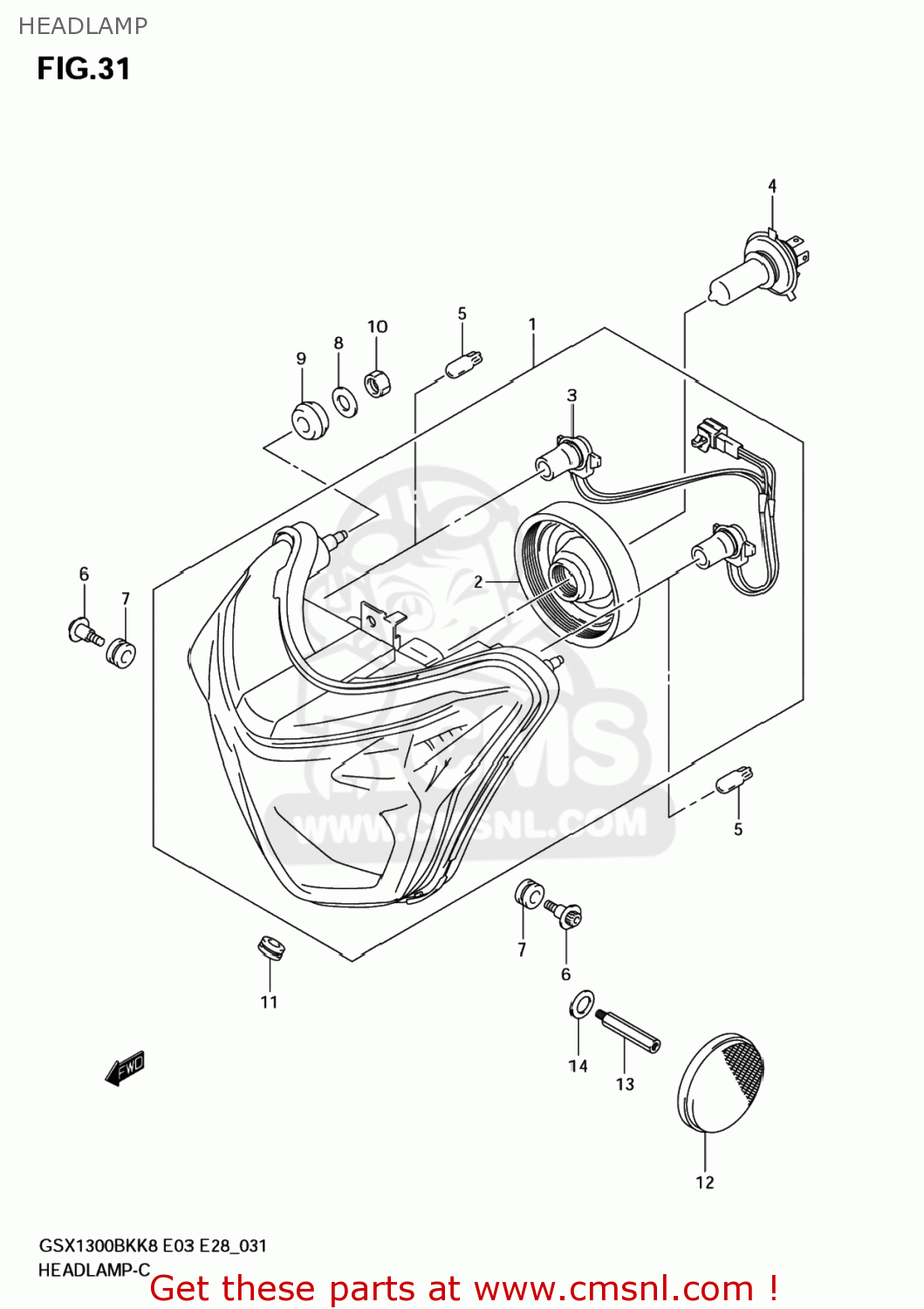 HEADLAMP GSX1300BKA BKING 2008 (K8) USA (E03)