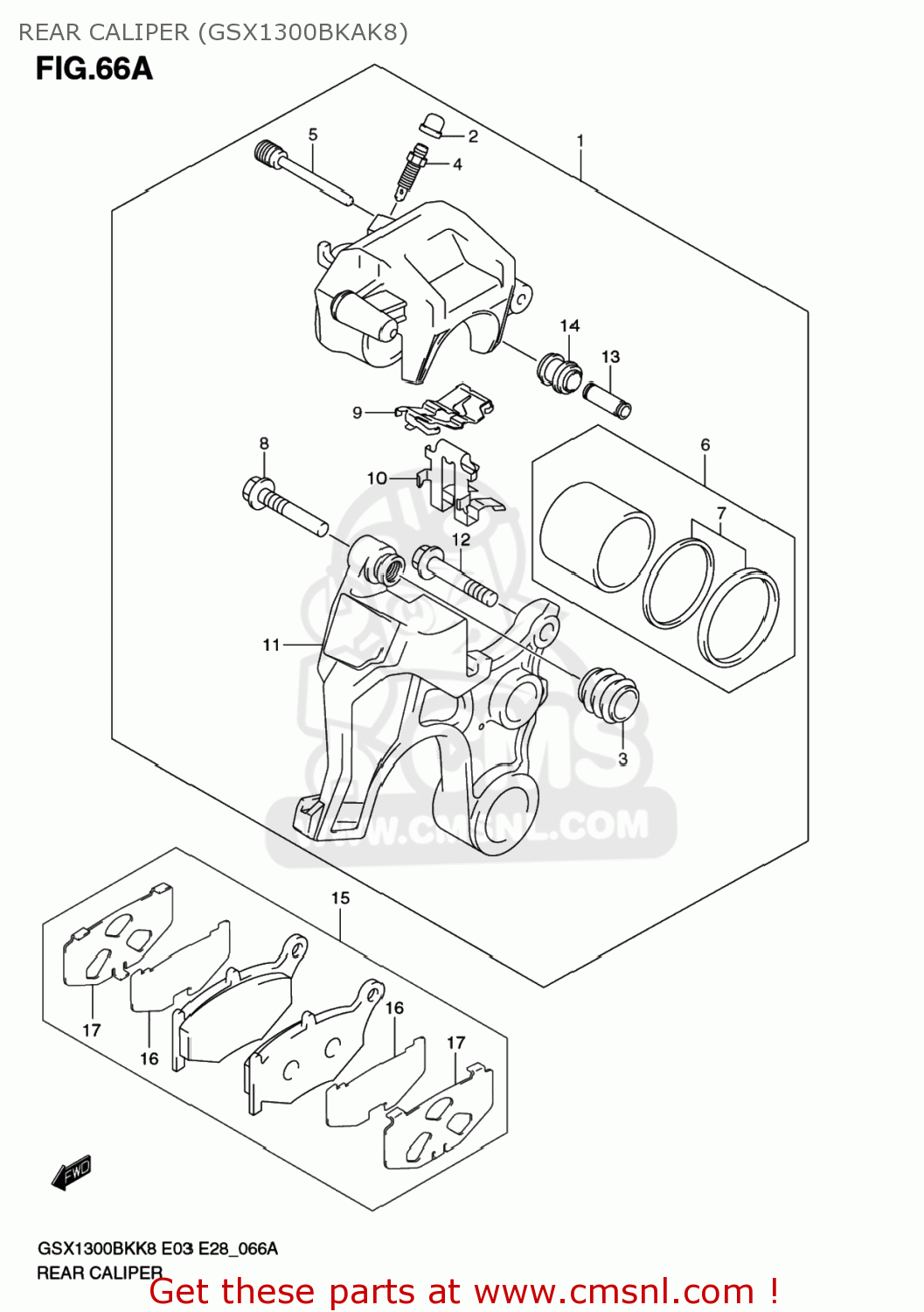 REAR CALIPER (GSX1300BKAK8) GSX1300BKA BKING 2008 (K8) USA (E03)
