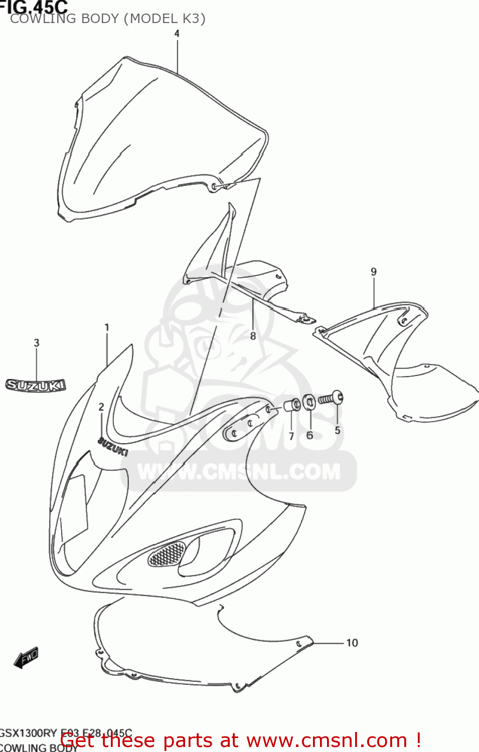 COWLING BODY (MODEL K3) GSX1300R HAYABUSA 1999 (X) USA (E03)