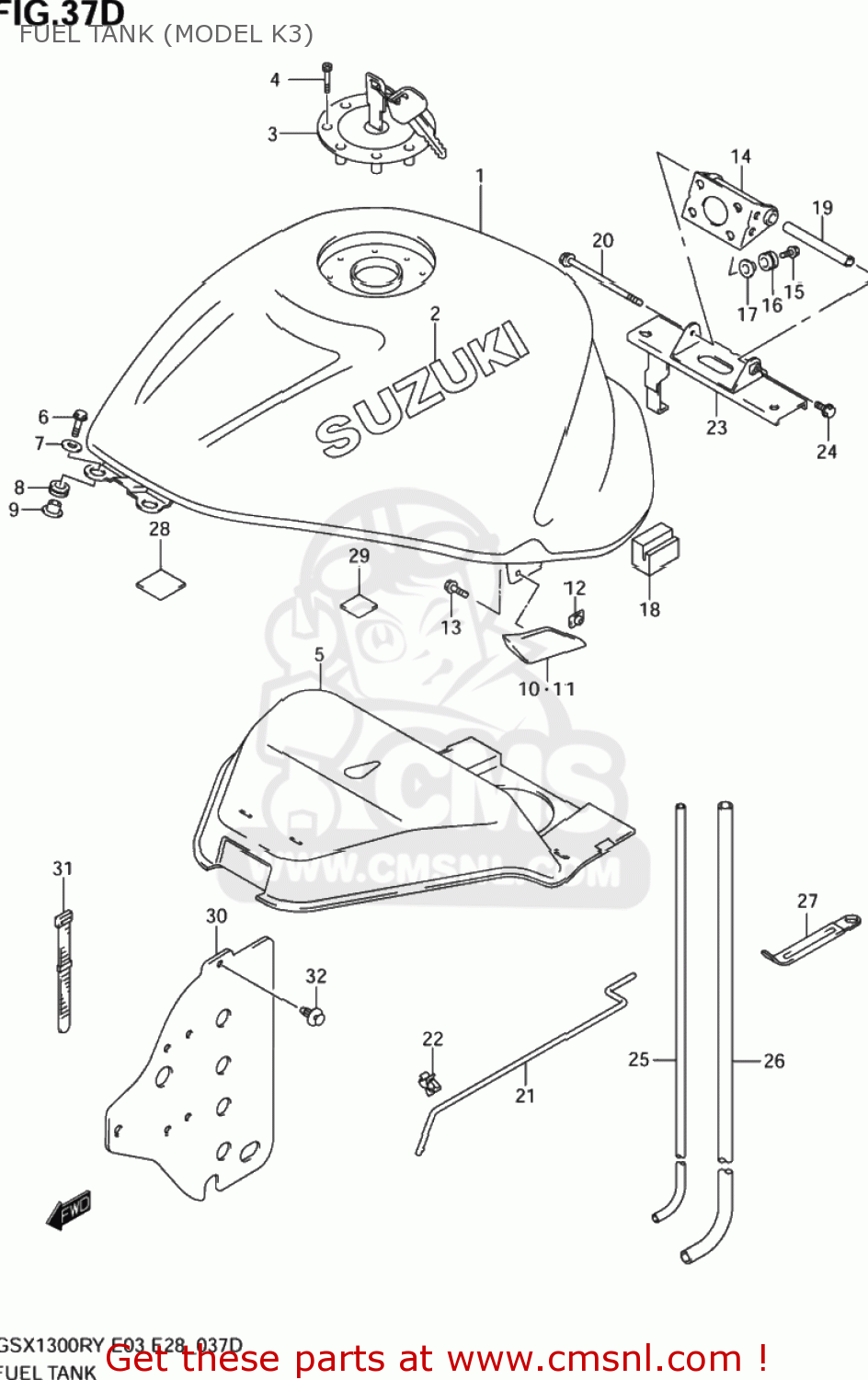 FUEL TANK (MODEL K3) GSX1300R HAYABUSA 1999 (X) USA (E03)