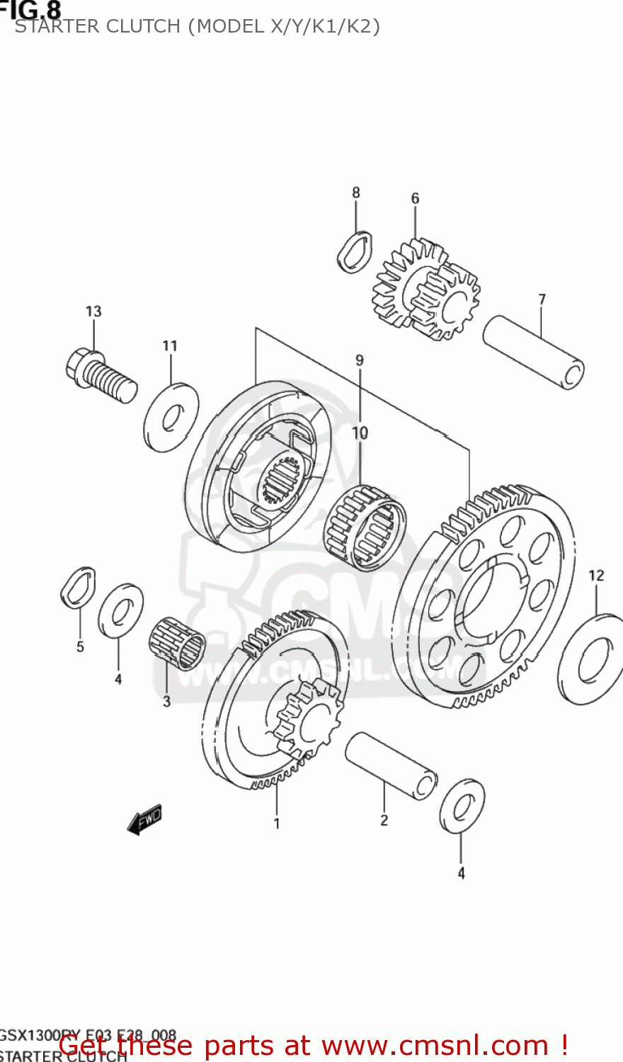 STARTER CLUTCH (MODEL X/Y/K1/K2) GSX1300R HAYABUSA 1999 (X) USA (E03)