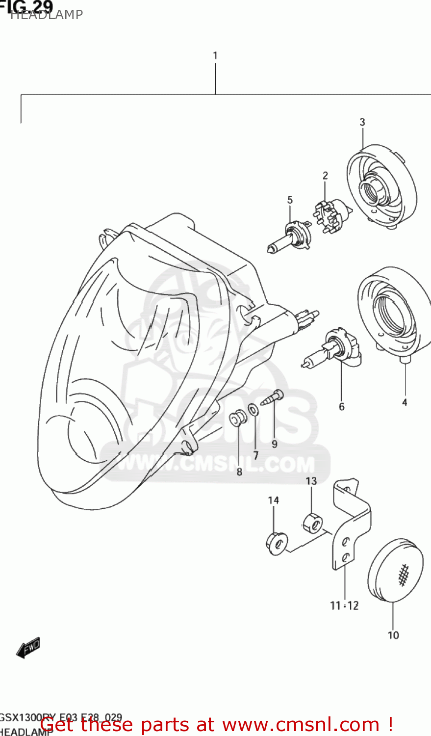 HEADLAMP GSX1300R HAYABUSA 2000 (Y) USA (E03)