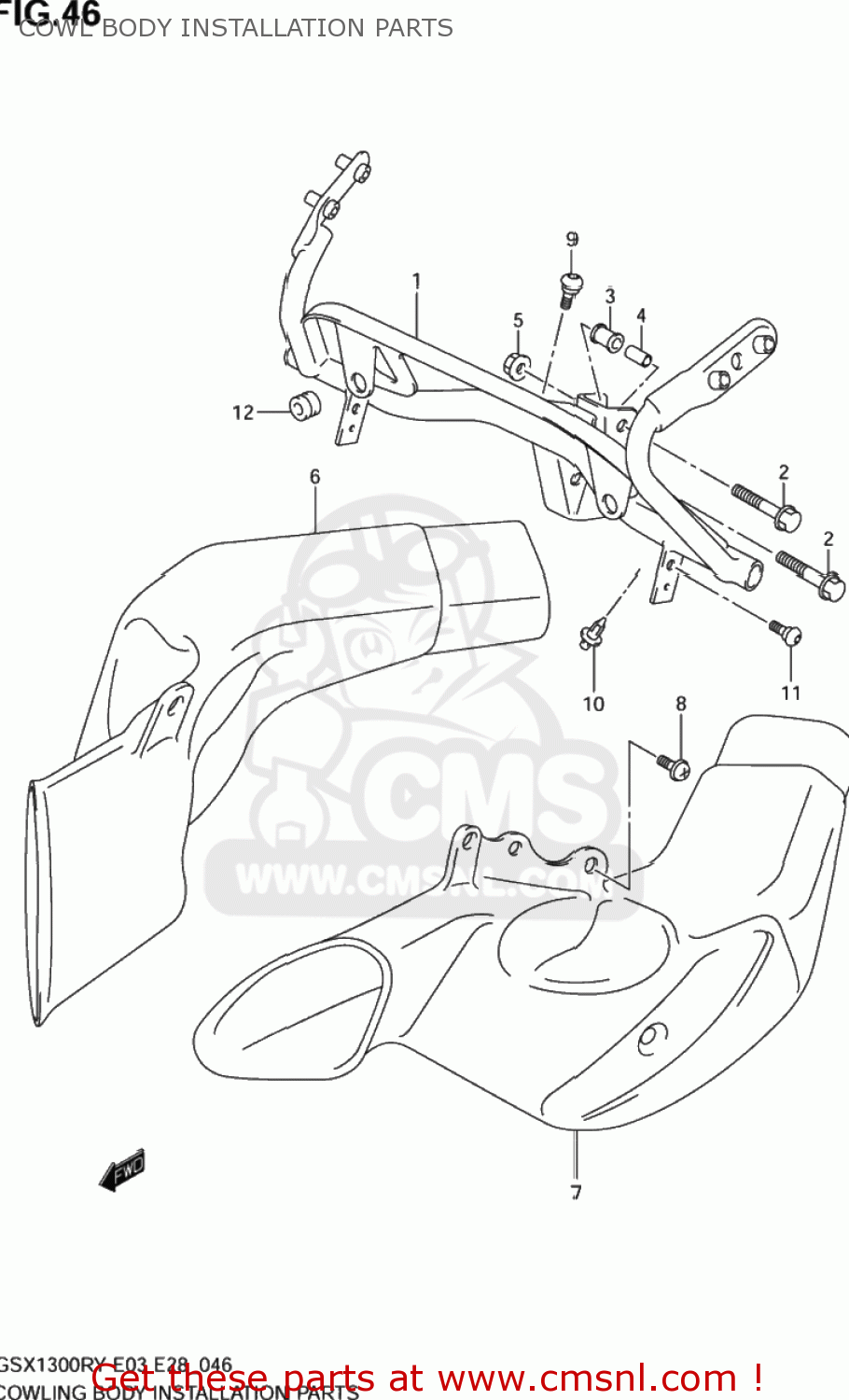 COWL BODY INSTALLATION PARTS GSX1300R HAYABUSA 2001 (K1) USA (E03)