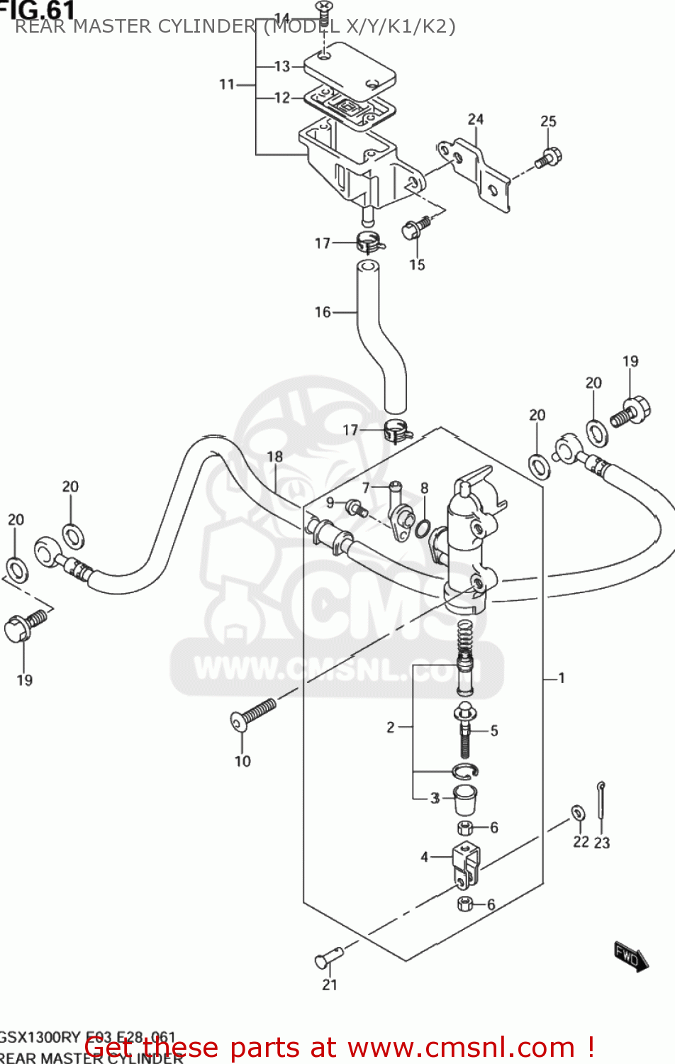 REAR MASTER CYLINDER (MODEL X/Y/K1/K2) GSX1300R HAYABUSA 2001 (K1) USA (E03)