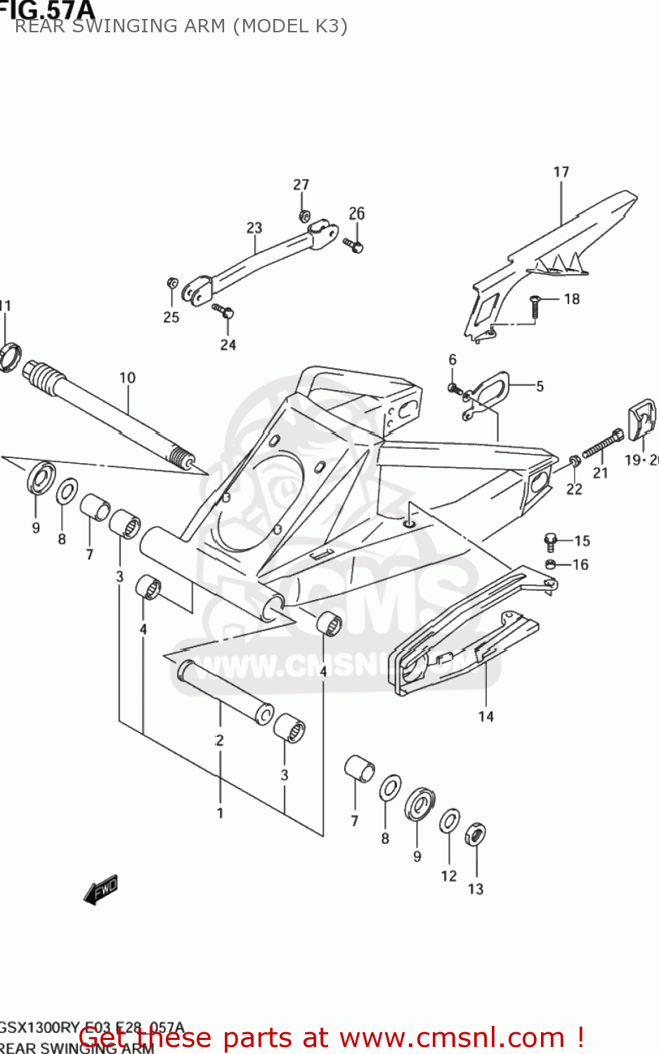 REAR SWINGING ARM (MODEL K3) GSX1300R HAYABUSA 2001 (K1) USA (E03)