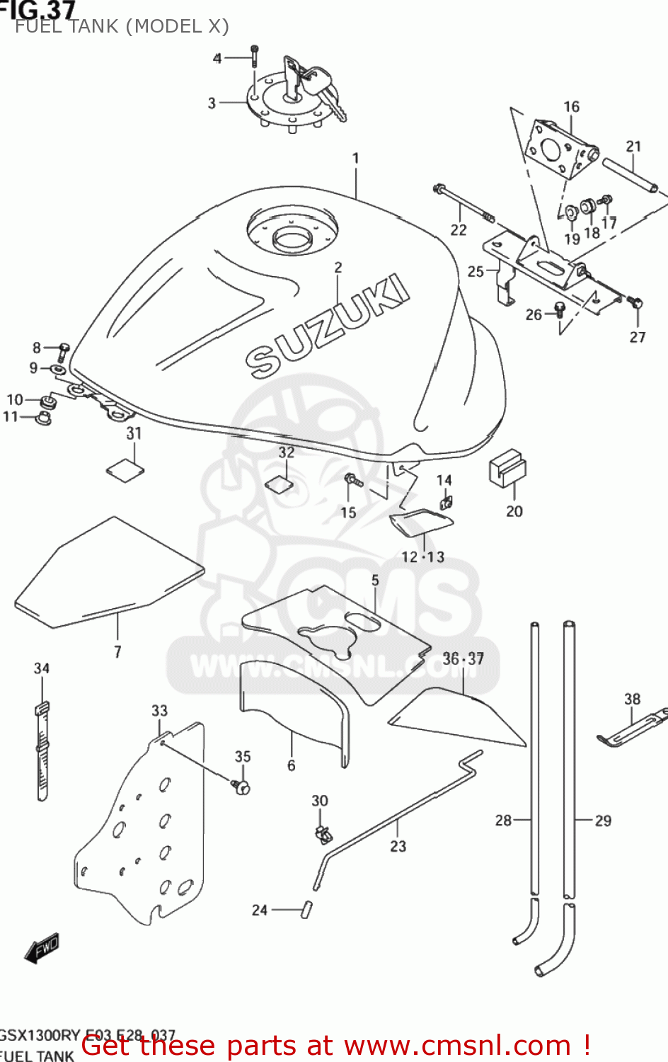 FUEL TANK (MODEL X) GSX1300R HAYABUSA 2002 (K2) USA (E03)