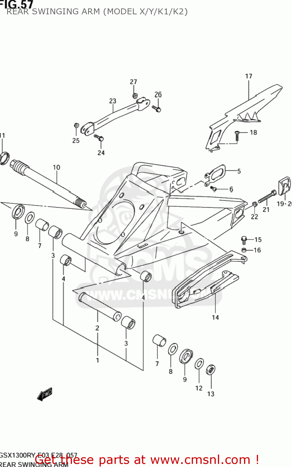 REAR SWINGING ARM (MODEL X/Y/K1/K2) GSX1300R HAYABUSA 2003 (K3) USA (E03)