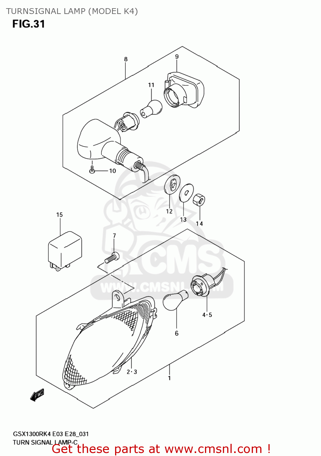 TURNSIGNAL LAMP (MODEL K4) GSX1300R HAYABUSA 2004 (K4) USA (E03)
