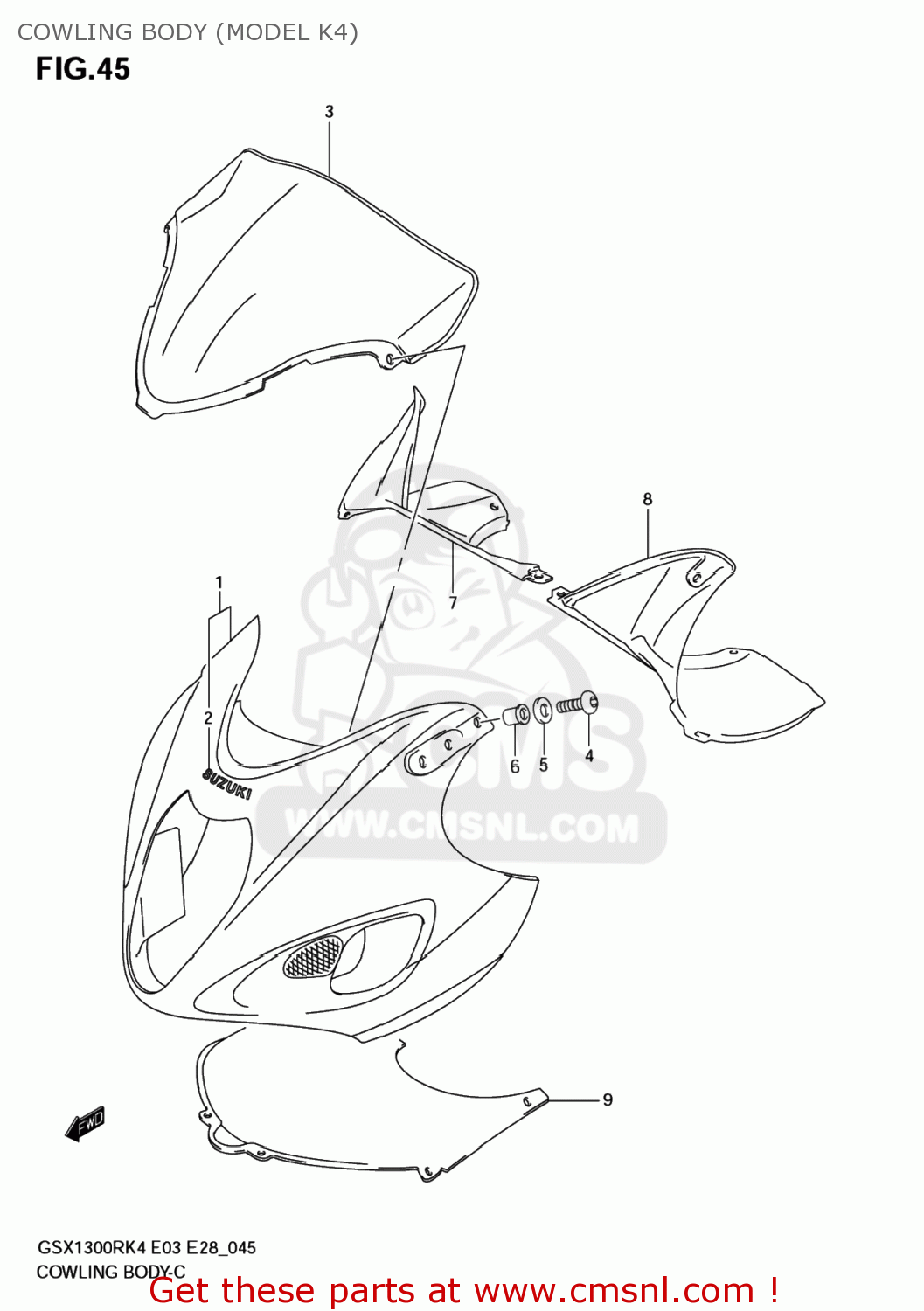 COWLING BODY (MODEL K4) GSX1300R HAYABUSA 2005 (K5) USA (E03)