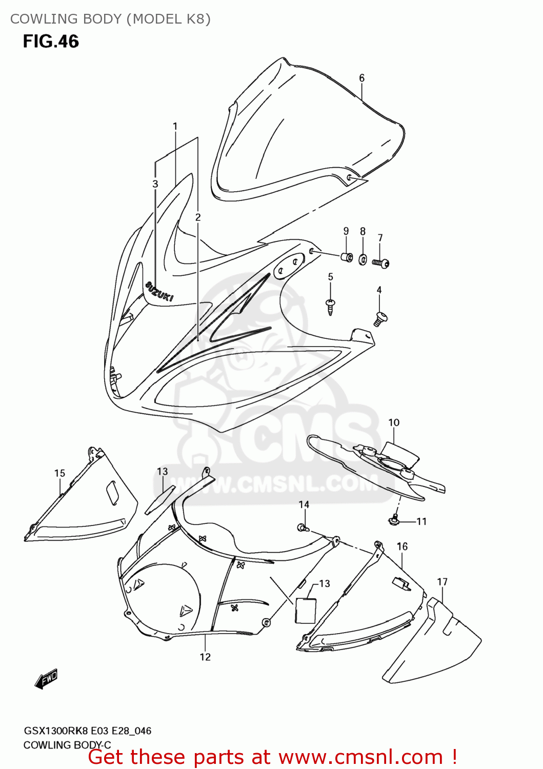 Suzuki GSX1300R HAYABUSA 2008 (K8) USA (E03) COWLING BODY (MODEL K8 ...