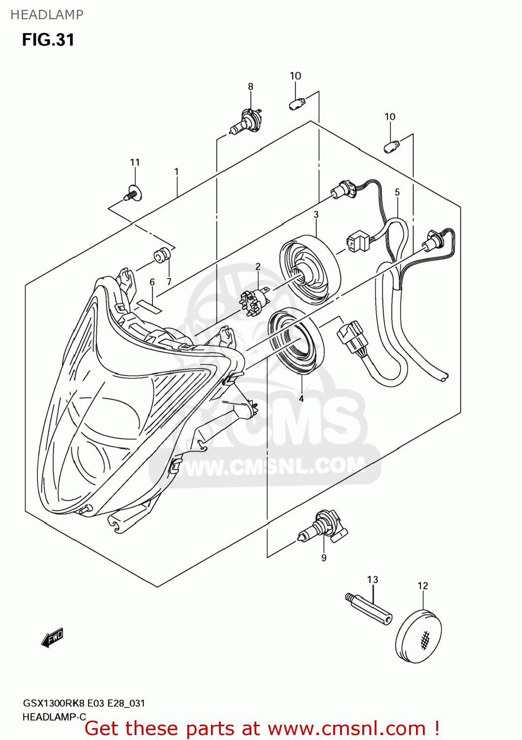 HEADLAMP GSX1300R HAYABUSA 2009 (K9) USA (E03)