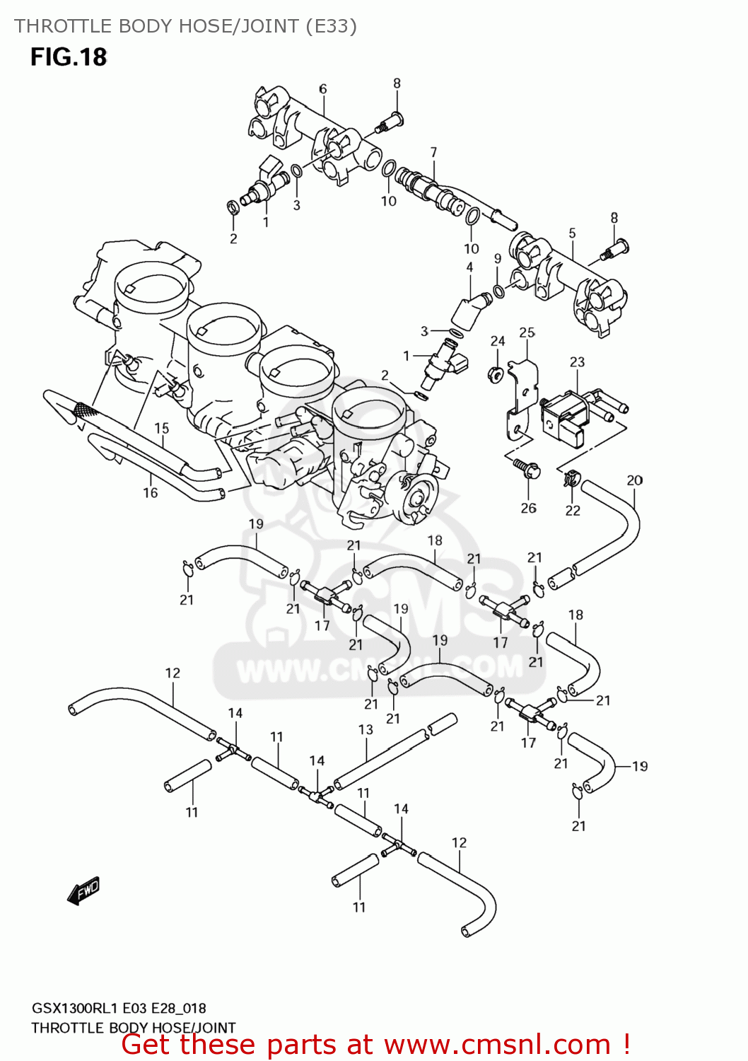 THROTTLE BODY HOSE/JOINT (E33) GSX1300R HAYABUSA 2011 (L1) USA (E03)