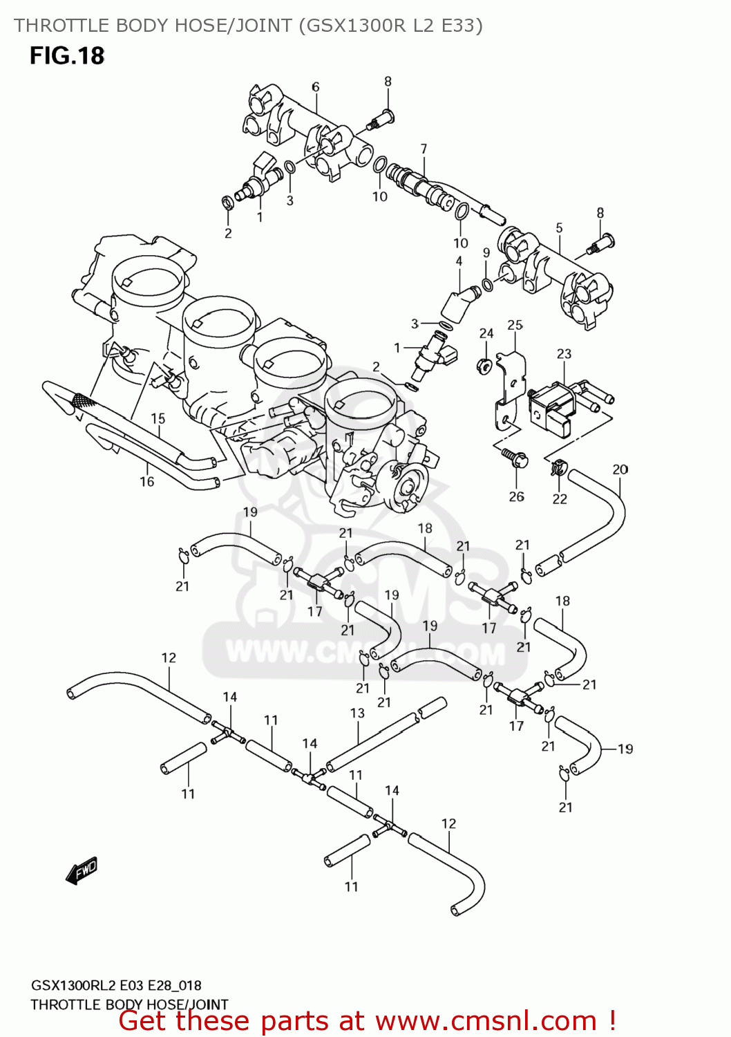 THROTTLE BODY HOSE/JOINT (GSX1300R L2 E33) GSX1300R HAYABUSA 2012 (L2) USA (E03)