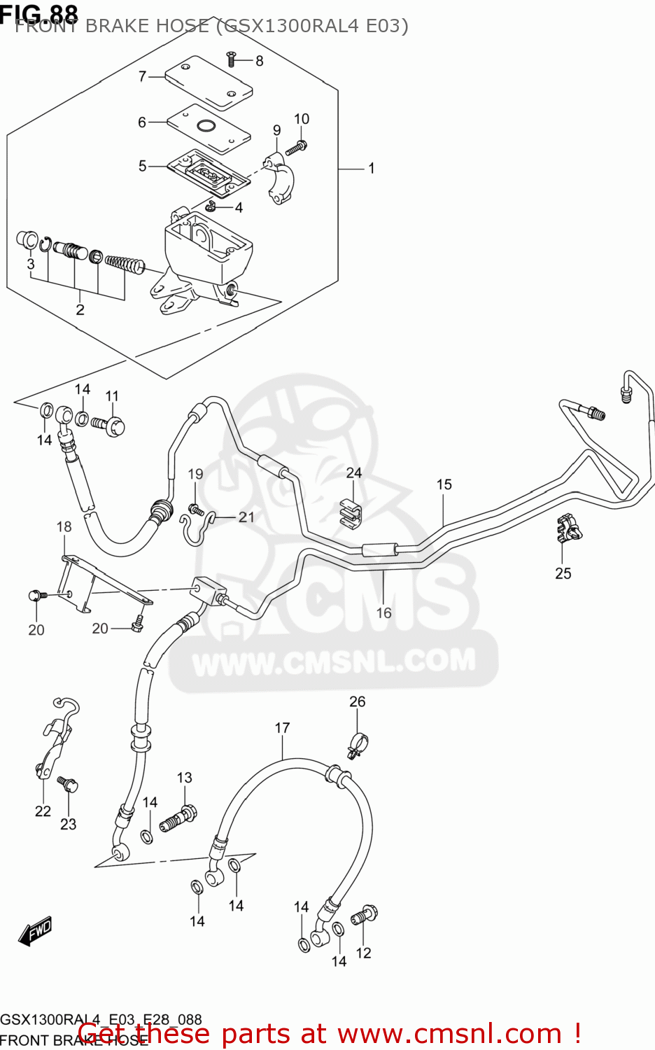 FRONT BRAKE HOSE (GSX1300RAL4 E03) GSX1300RA HAYABUSA 2014 (L4) USA (E03)