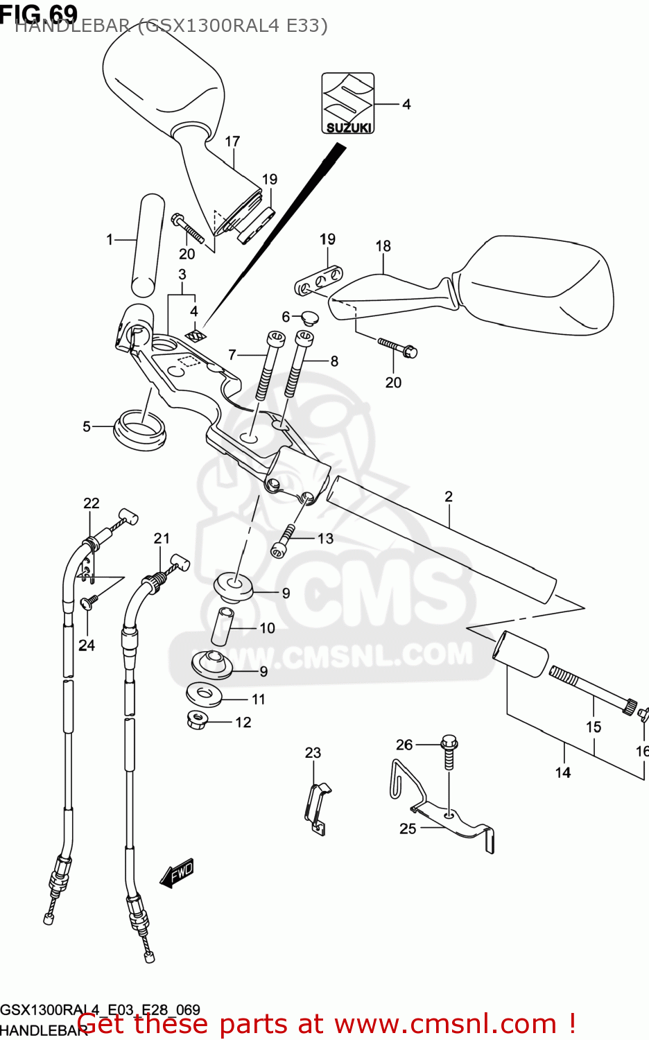 HANDLEBAR (GSX1300RAL4 E33) GSX1300RA HAYABUSA 2014 (L4) USA (E03)