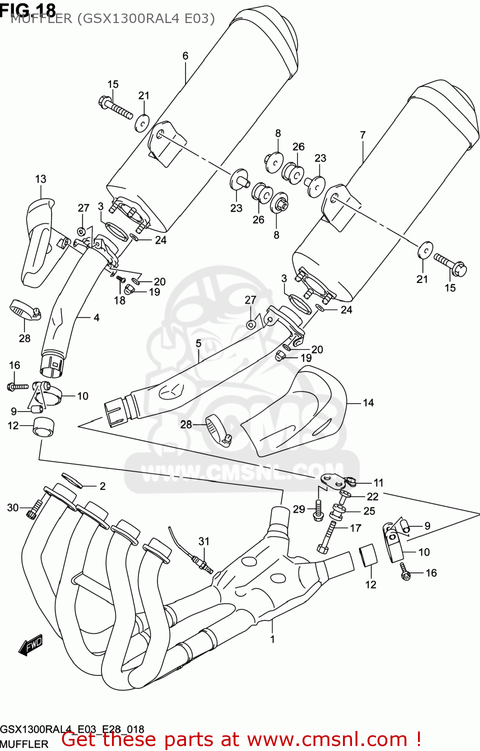 MUFFLER (GSX1300RAL4 E03) GSX1300RA HAYABUSA 2014 (L4) USA (E03)