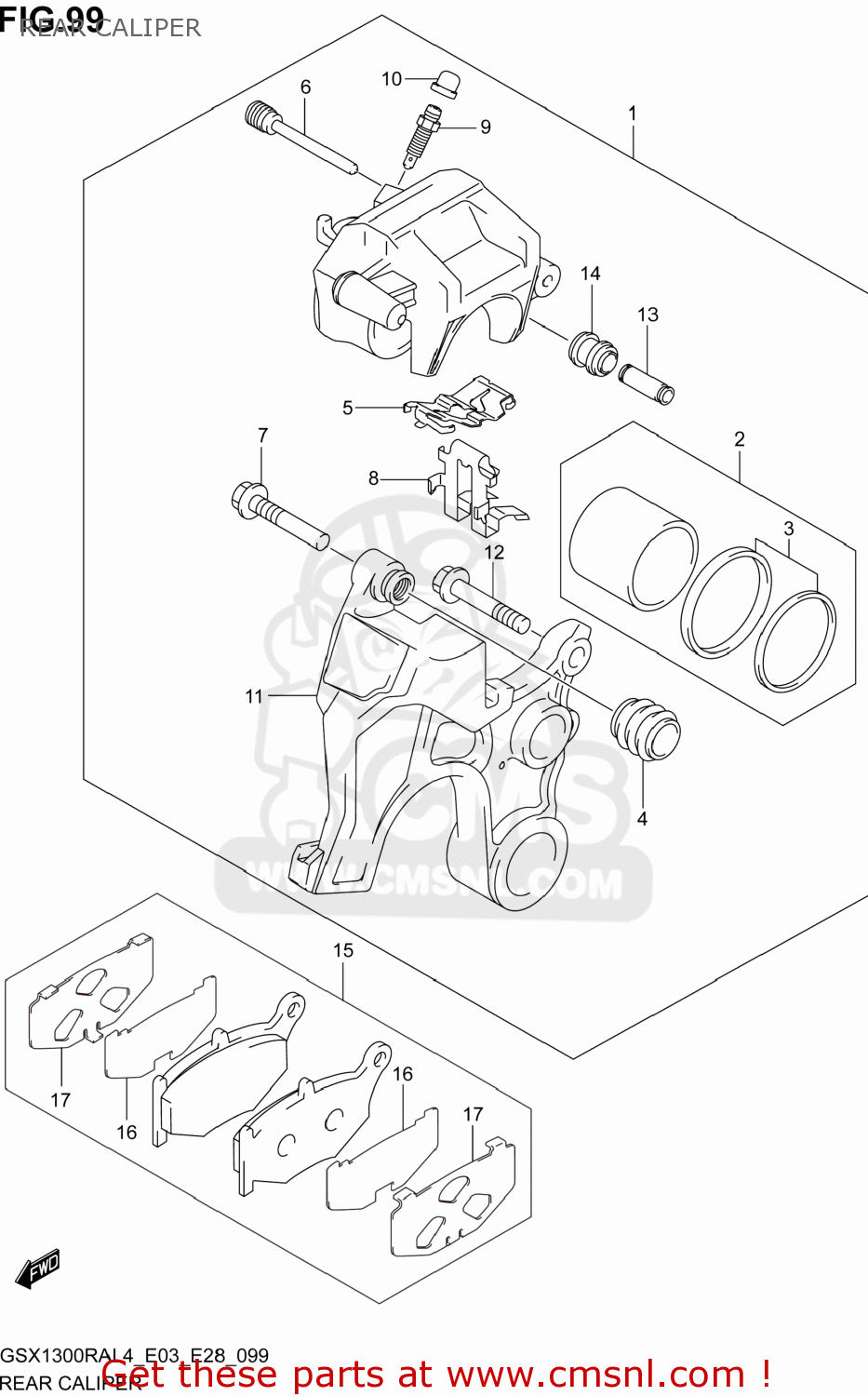 REAR CALIPER GSX1300RA HAYABUSA 2014 (L4) USA (E03)