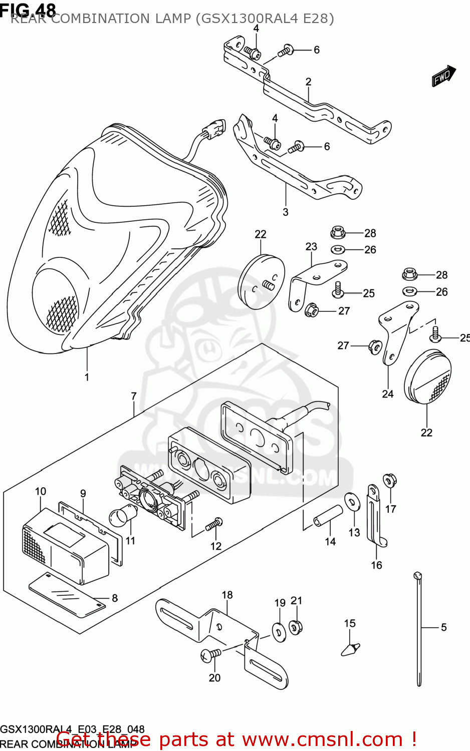 REAR COMBINATION LAMP (GSX1300RAL4 E28) GSX1300RA HAYABUSA 2014 (L4) USA (E03)
