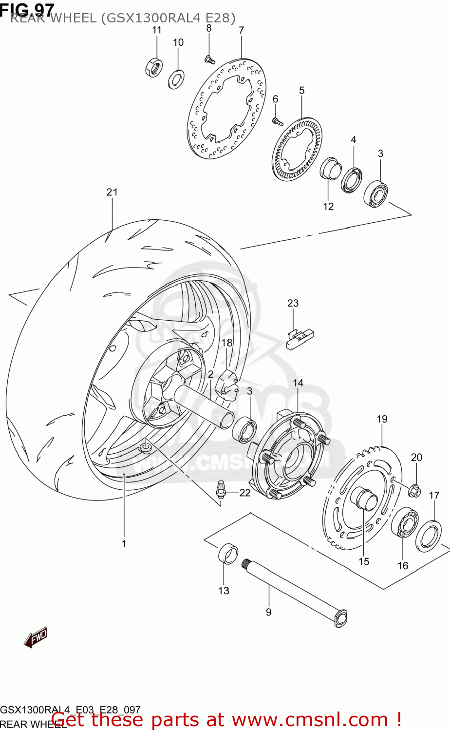 REAR WHEEL (GSX1300RAL4 E28) GSX1300RA HAYABUSA 2014 (L4) USA (E03)