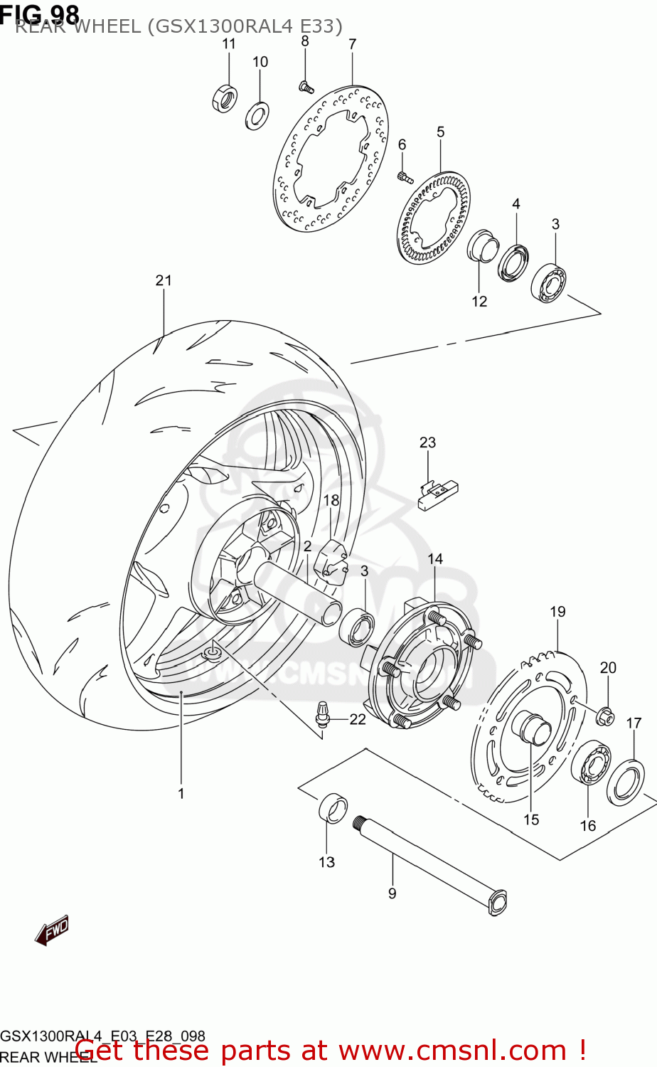 REAR WHEEL (GSX1300RAL4 E33) GSX1300RA HAYABUSA 2014 (L4) USA (E03)