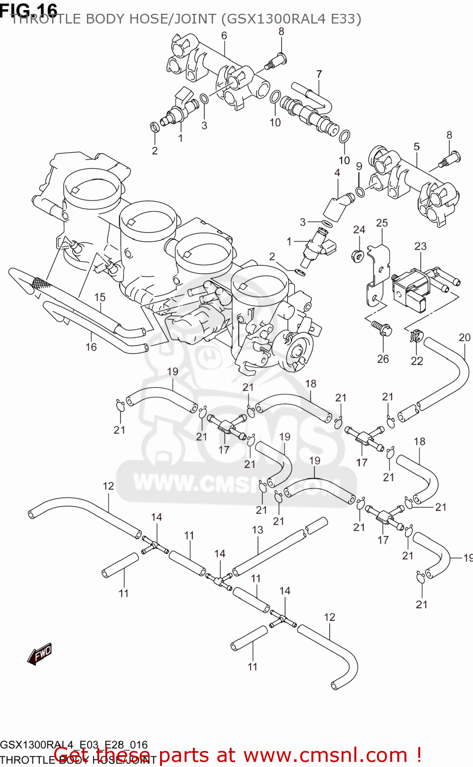 THROTTLE BODY HOSE/JOINT (GSX1300RAL4 E33) GSX1300RA HAYABUSA 2014 (L4) USA (E03)