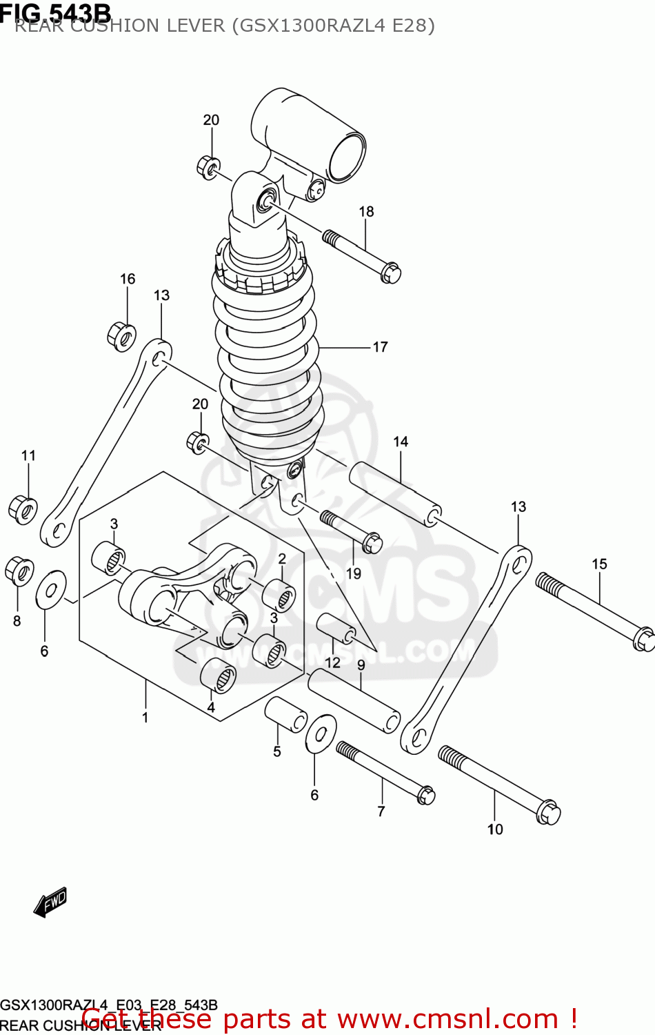 REAR CUSHION LEVER (GSX1300RAZL4 E28) GSX1300RAZ HAYABUSA 2014 (L4) USA (E03)
