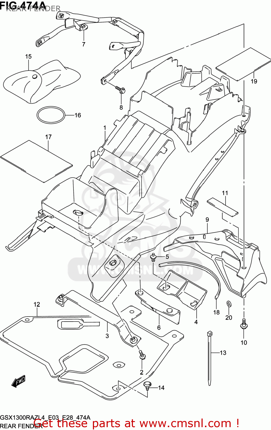 REAR FENDER GSX1300RAZ HAYABUSA 2014 (L4) USA (E03)