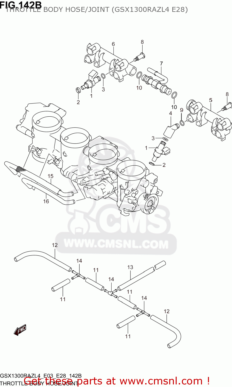 THROTTLE BODY HOSE/JOINT (GSX1300RAZL4 E28) GSX1300RAZ HAYABUSA 2014 (L4) USA (E03)