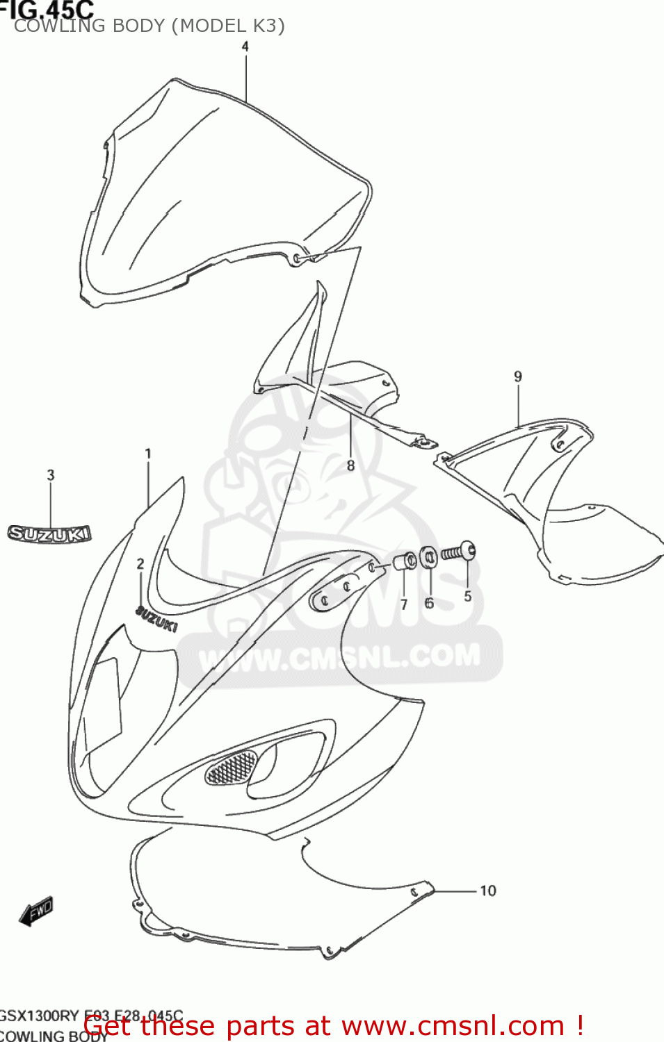 COWLING BODY (MODEL K3) GSX1300RZ HAYABUSA 1999 (X) USA (E03)