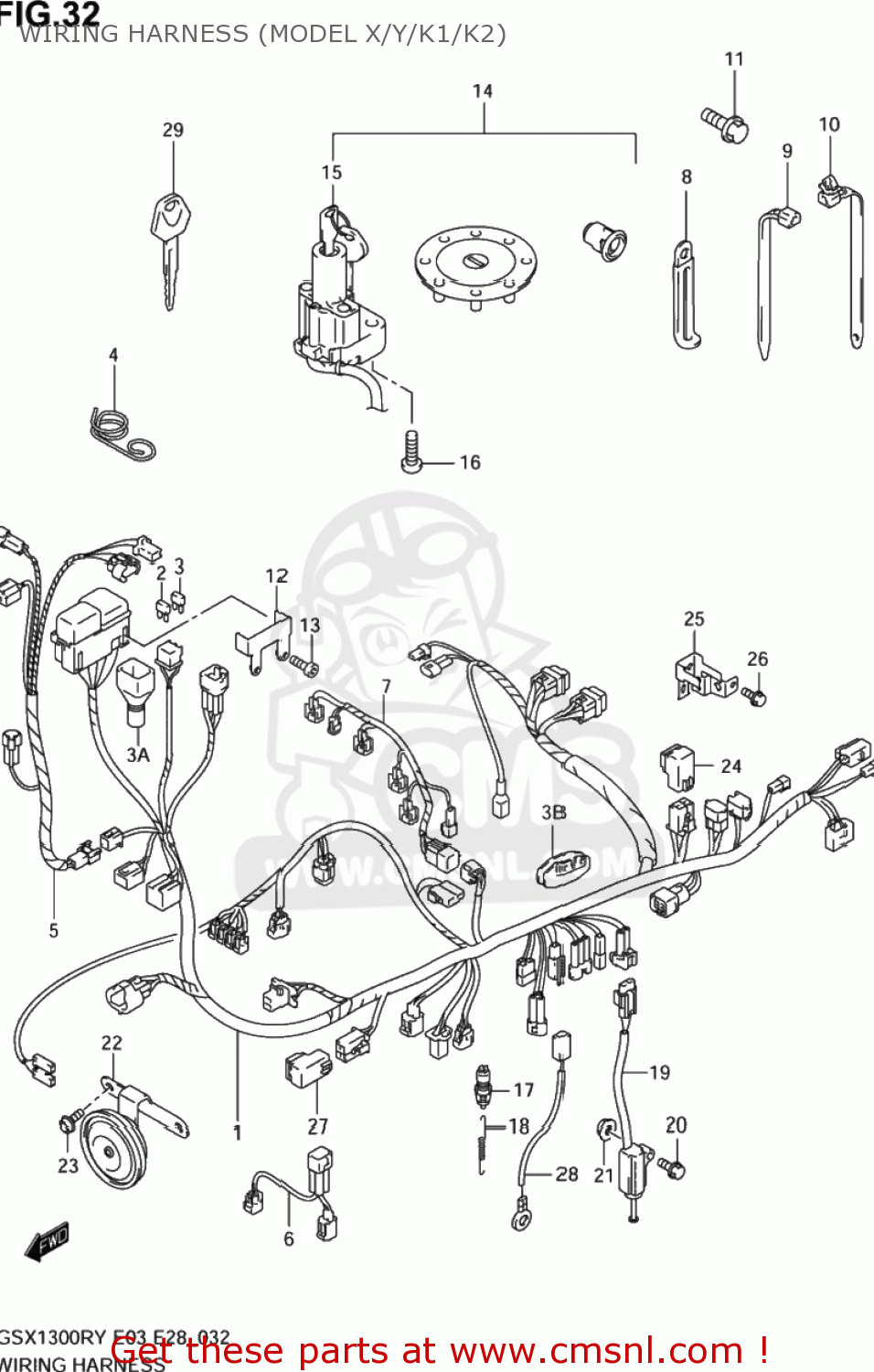 WIRING HARNESS (MODEL X/Y/K1/K2) GSX1300RZ HAYABUSA 2000 (Y) USA (E03)