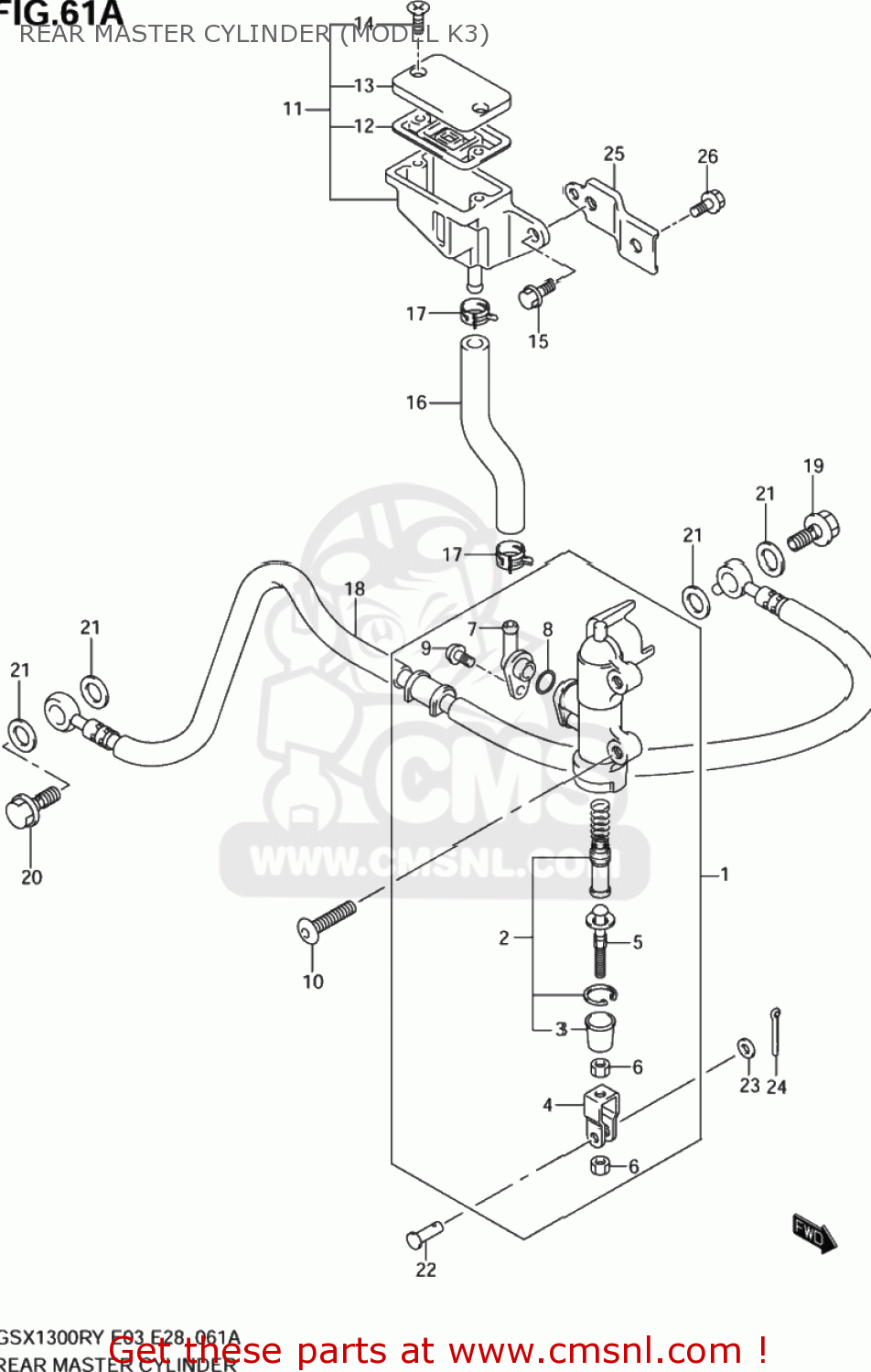 REAR MASTER CYLINDER (MODEL K3) GSX1300RZ HAYABUSA 2003 (K3) USA (E03)