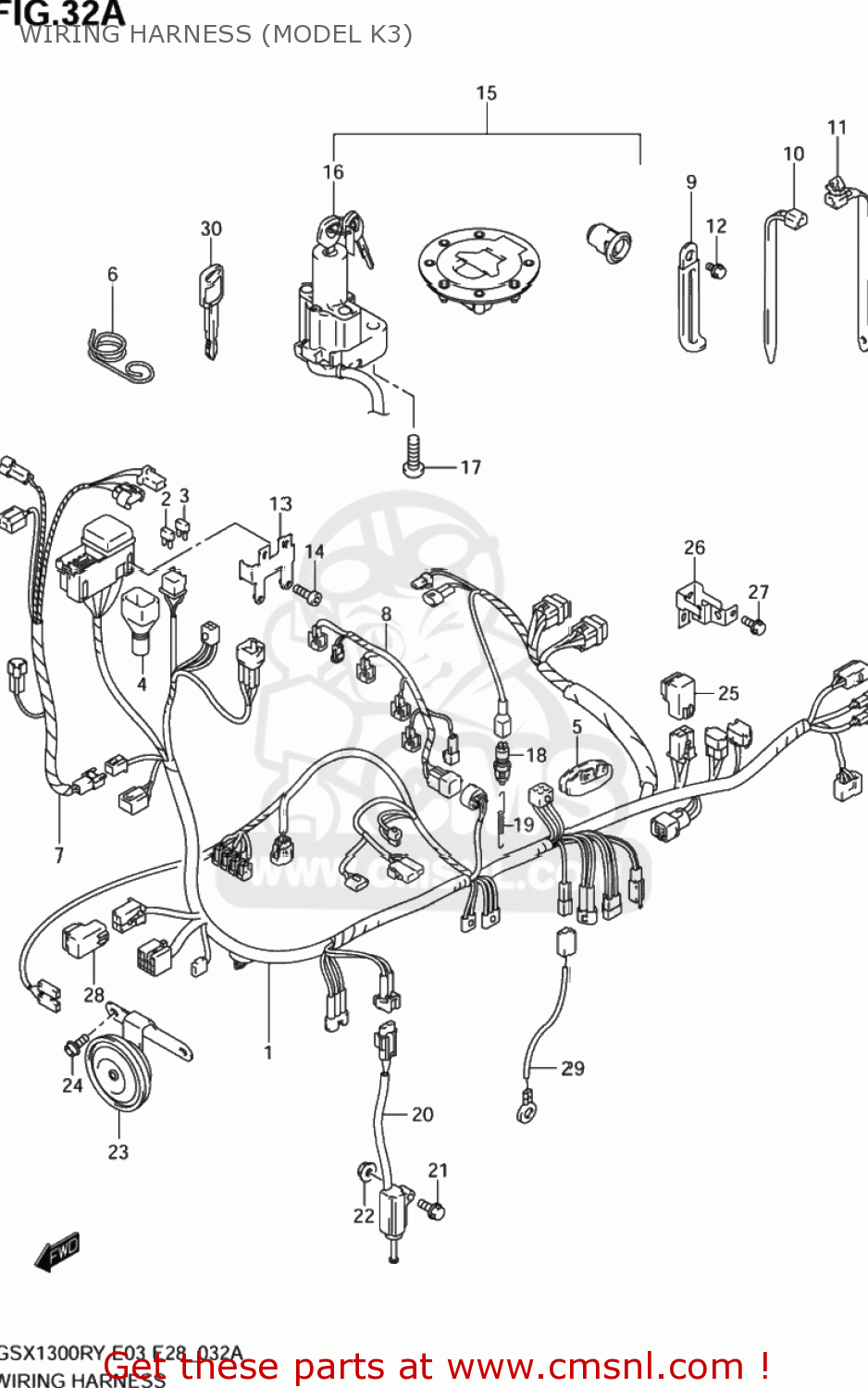 WIRING HARNESS (MODEL K3) GSX1300RZ HAYABUSA 2003 (K3) USA (E03)