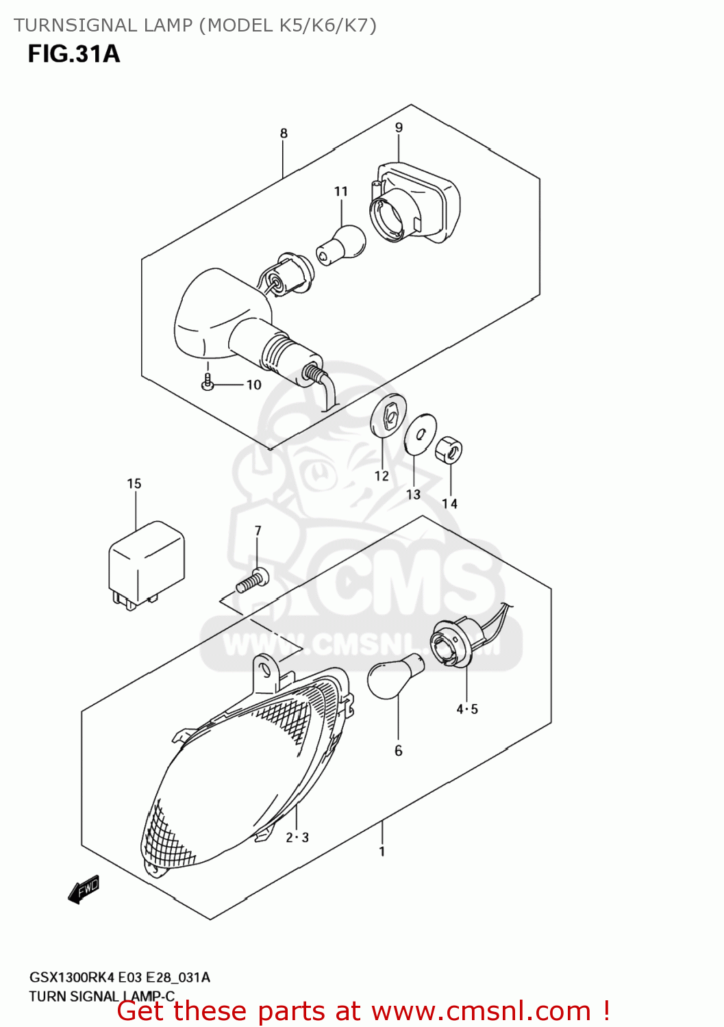 TURNSIGNAL LAMP (MODEL K5/K6/K7) GSX1300RZ HAYABUSA 2007 (K7) USA (E03)